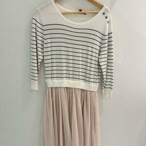 Modcloth White Knit Sweater Tulle Dress